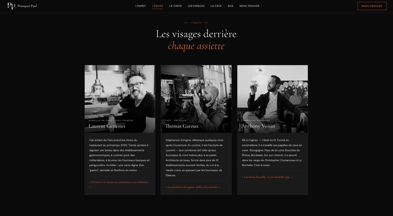 Refonte du site web Pourquoi Paul - Page équipe et valeurs par Kliq, studio web Dijon