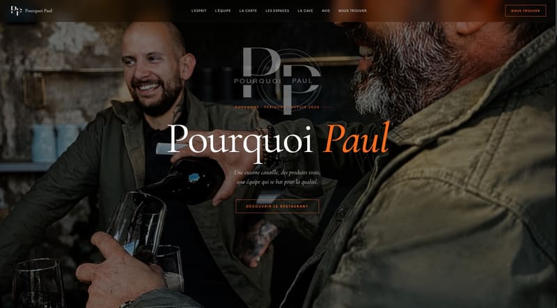 Refonte du site web Pourquoi Paul, restaurant gastronomique en Dordogne - Page d'accueil par Kliq, studio web Dijon